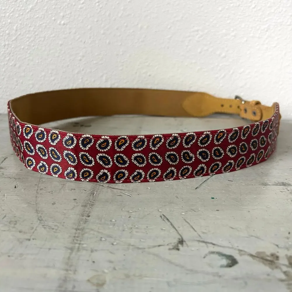 Canterbury Red Paisley Satin & Leather Belt dress belt glam luxury formal 32